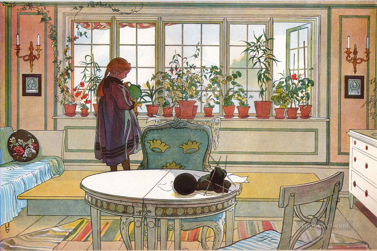 窓辺の花 1894年 カール・ラーソン油絵